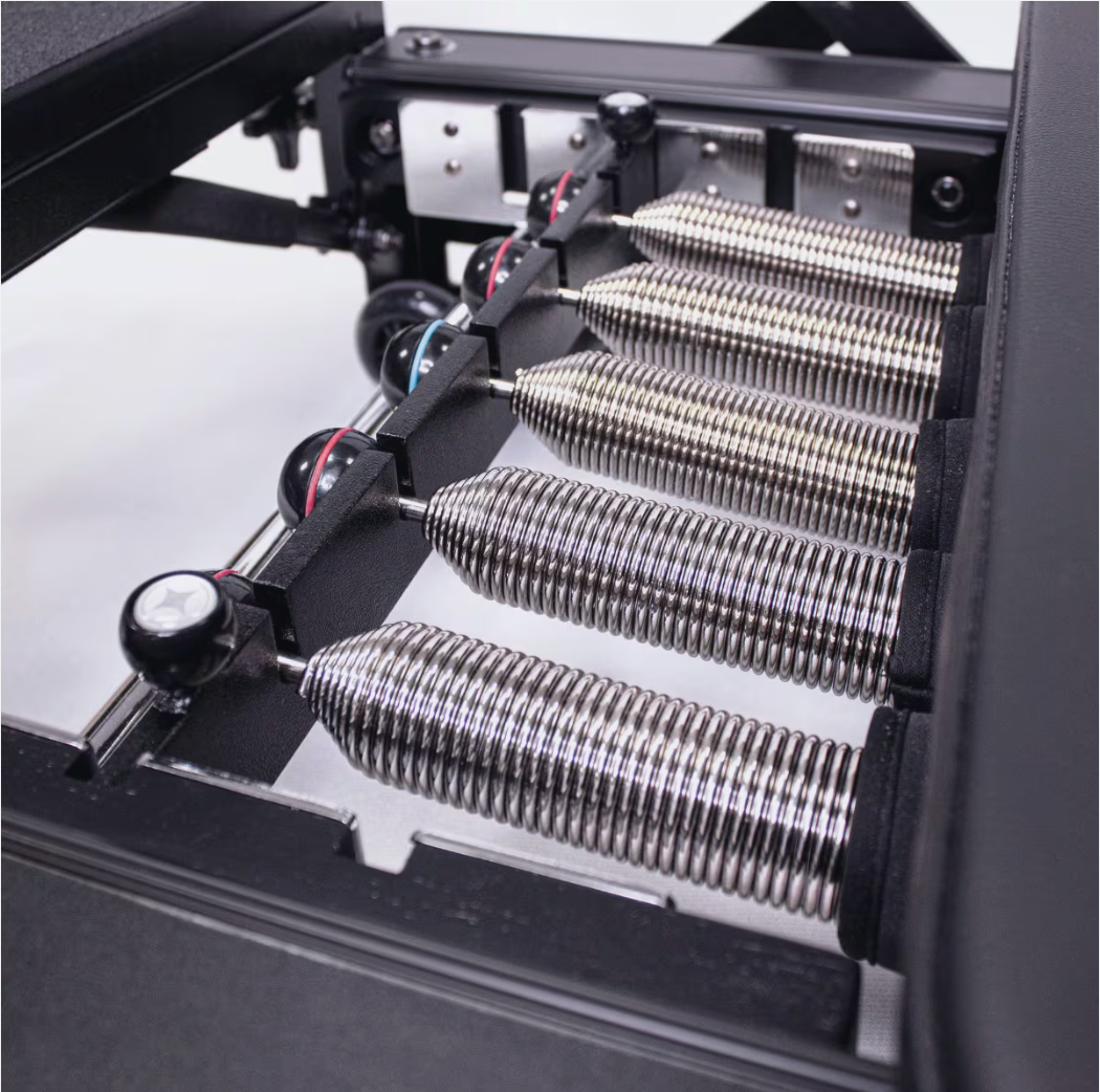 Close-up of the springs on the Merrithew MPX Reformer Package