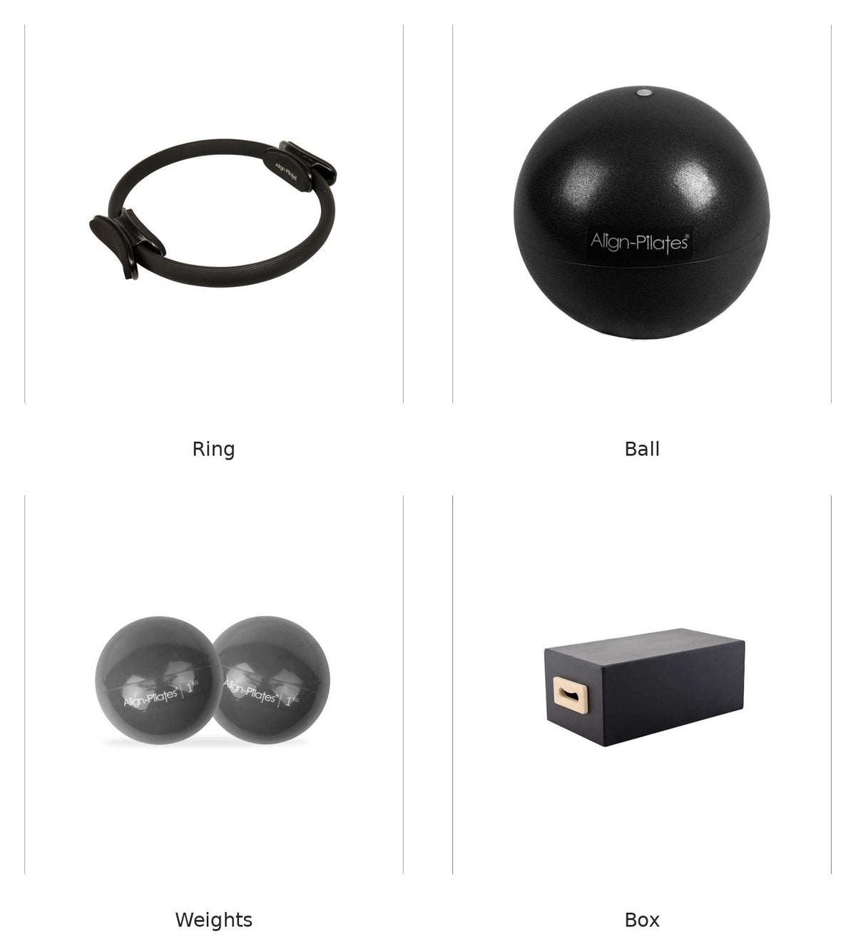 Align-Pilates reformer accessory bundle - ring, ball, weights and sitting box