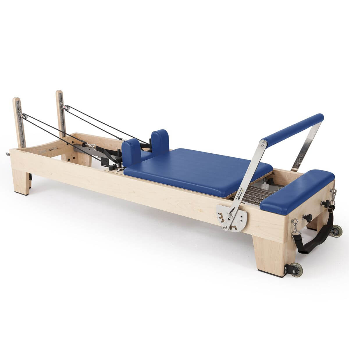 Elina Pilates Elite Reformer in royal blue upholstery, angled view on a white background