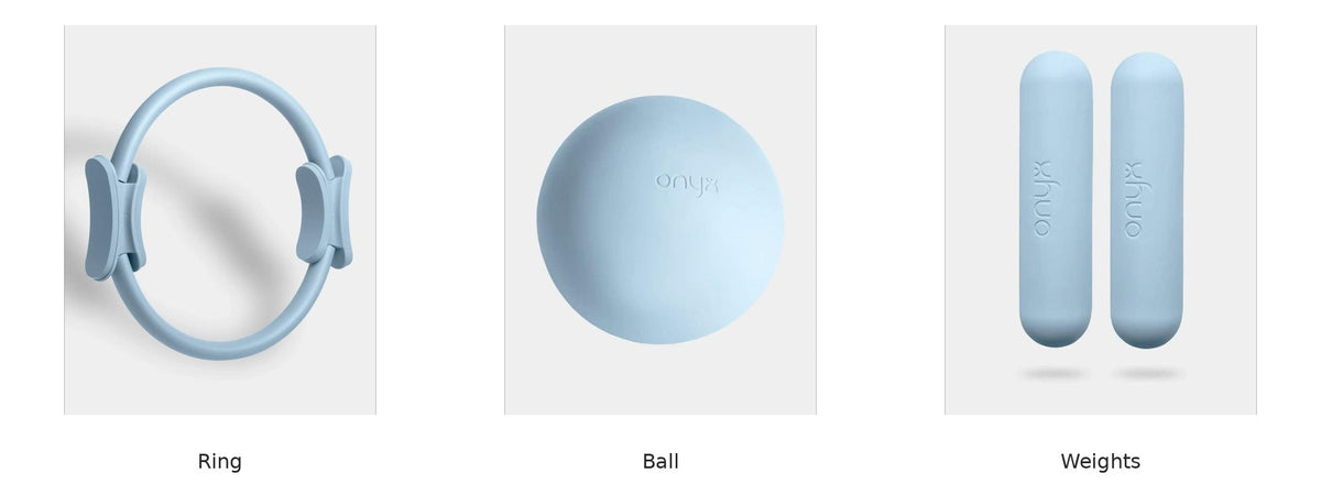 Onyx Fitness pilates accessory bundle - ring, ball and weights, blue