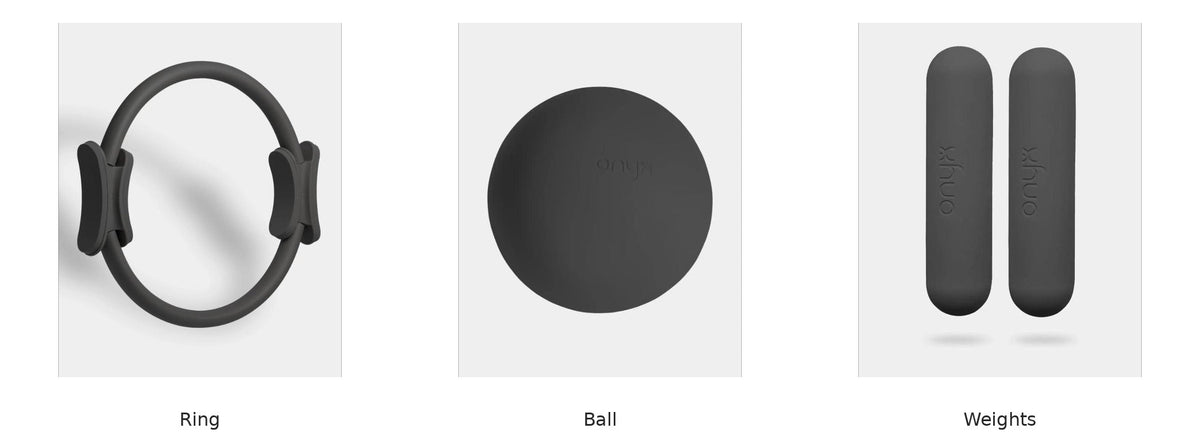 Onyx Fitness pilates accessory bundle - ring, ball and weights, charcoal